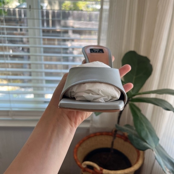 Lita by Ciara Blue Gray Solid Square Open Toe Mule Sandal Heel Size 37 - Picture 7 of 10